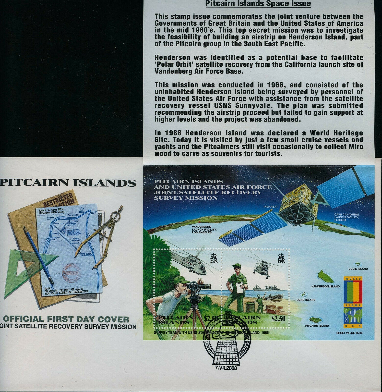 Pitcairn Islands 2000 FDC Stamps Joint Satellite Recovery Survey Mission 2v M/S