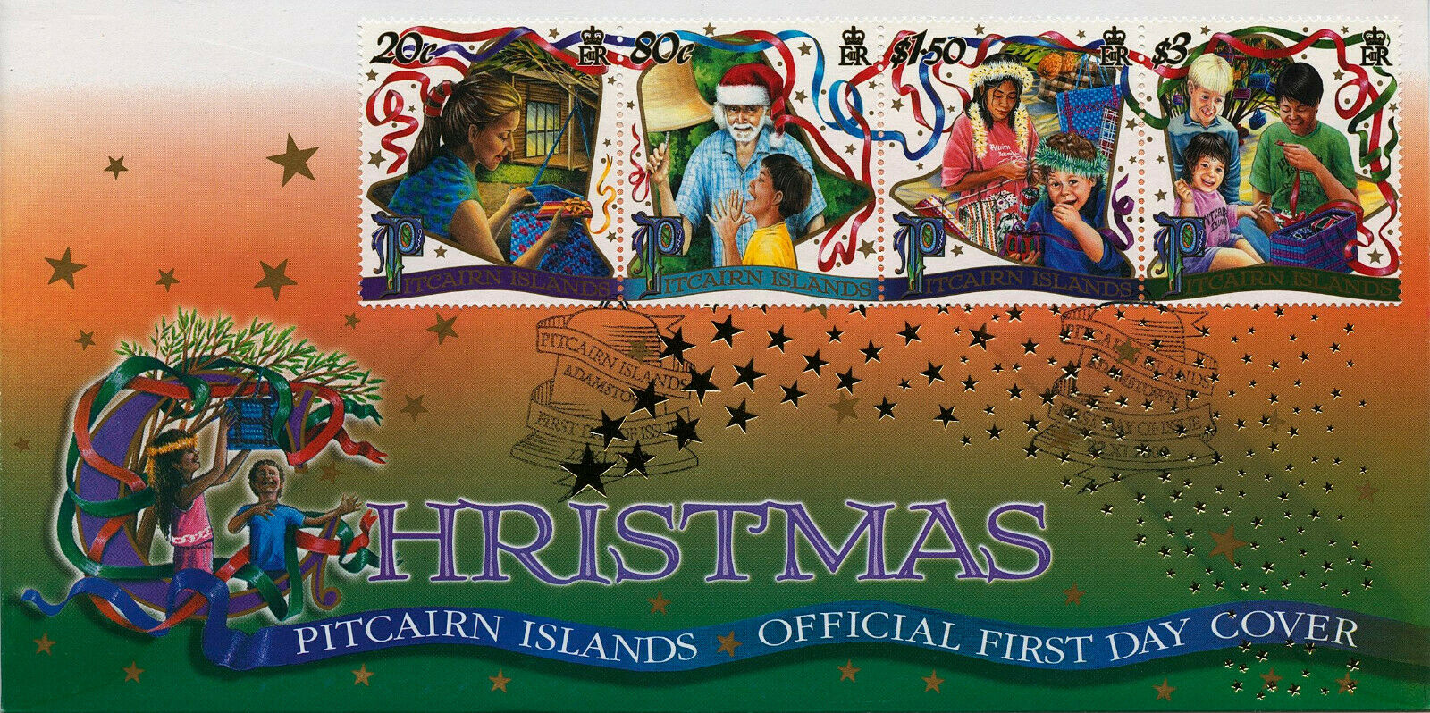 Pitcairn Islands 2000 FDC Christmas Stamps Decorations Presents 4v Strip
