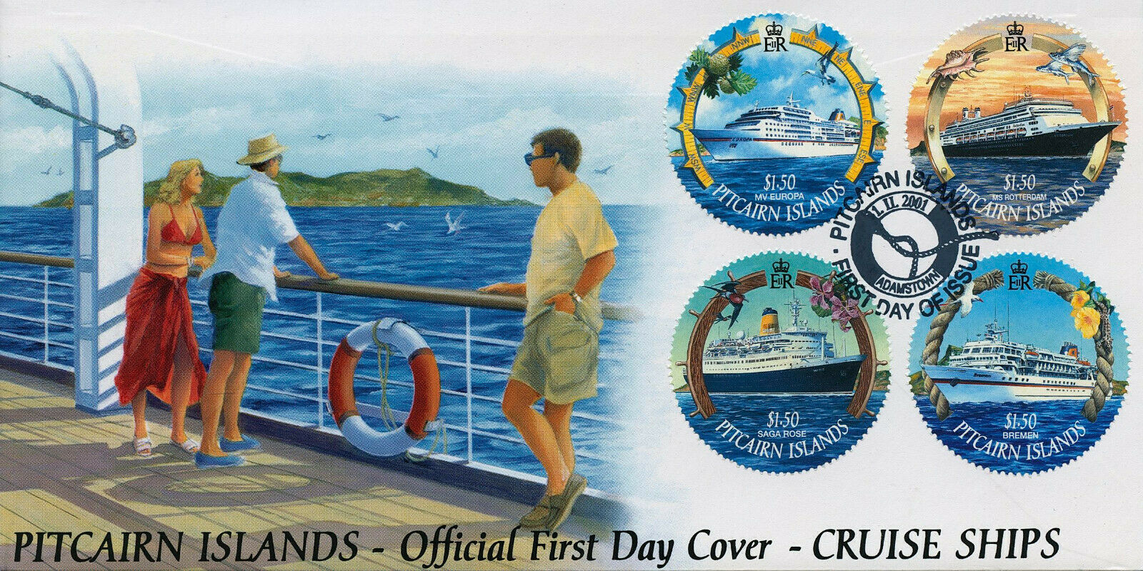 Pitcairn Islands 2001 FDC Cruise Ships Stamps Bremen Saga Rose Nautical 4v Set