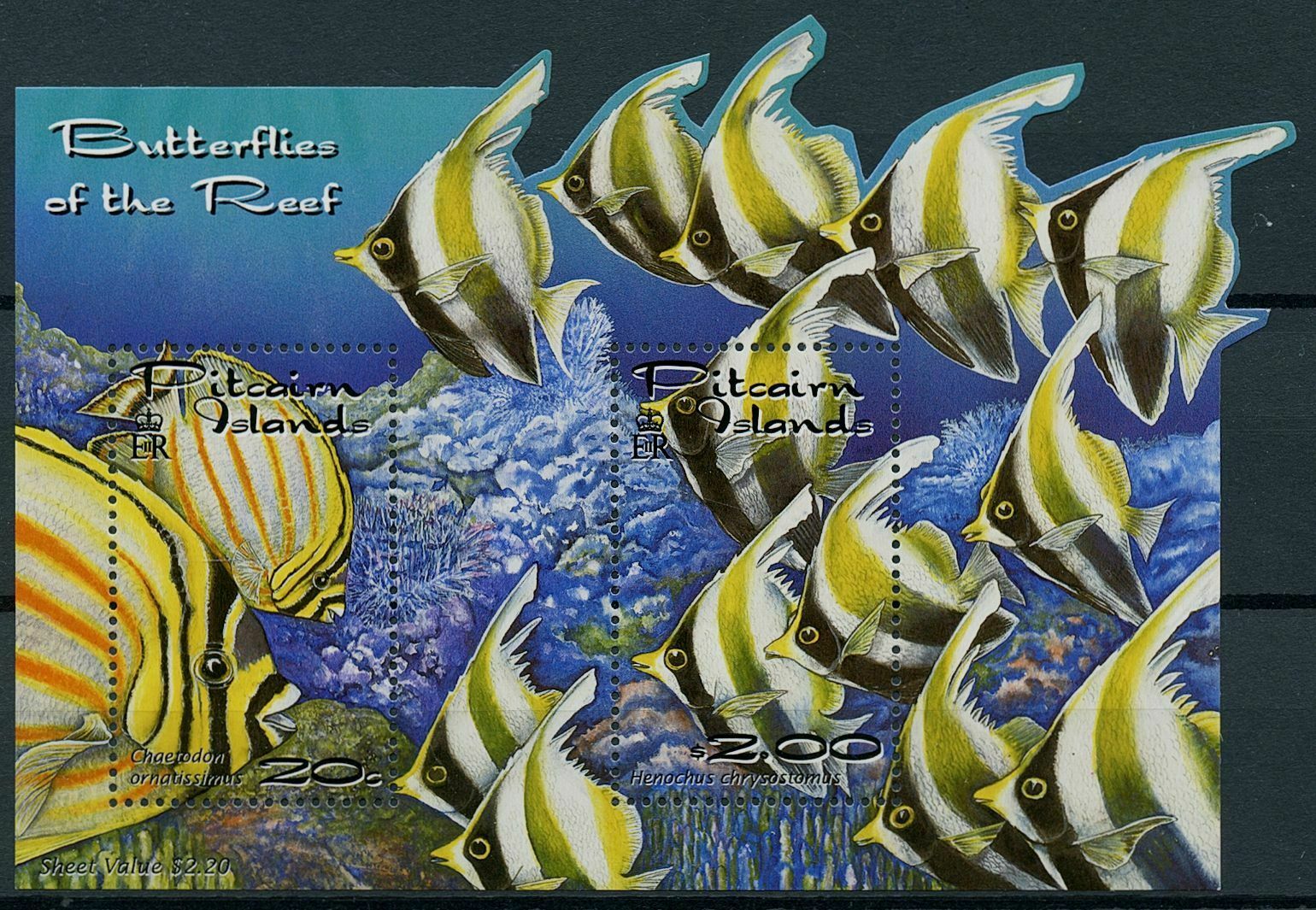 Pitcairn Islands 2001 MNH Reef Fish Stamps Fishes Butterflyfish 2v M/S