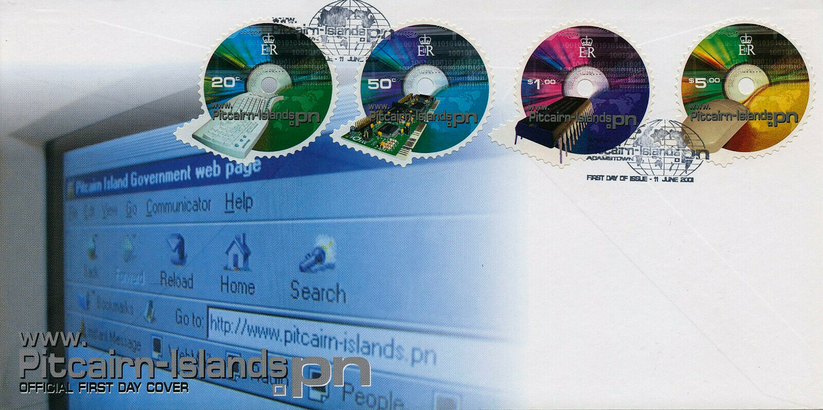 Pitcairn Islands 2001 FDC Technology Stamps Internet Domain Name 4v S/A Set