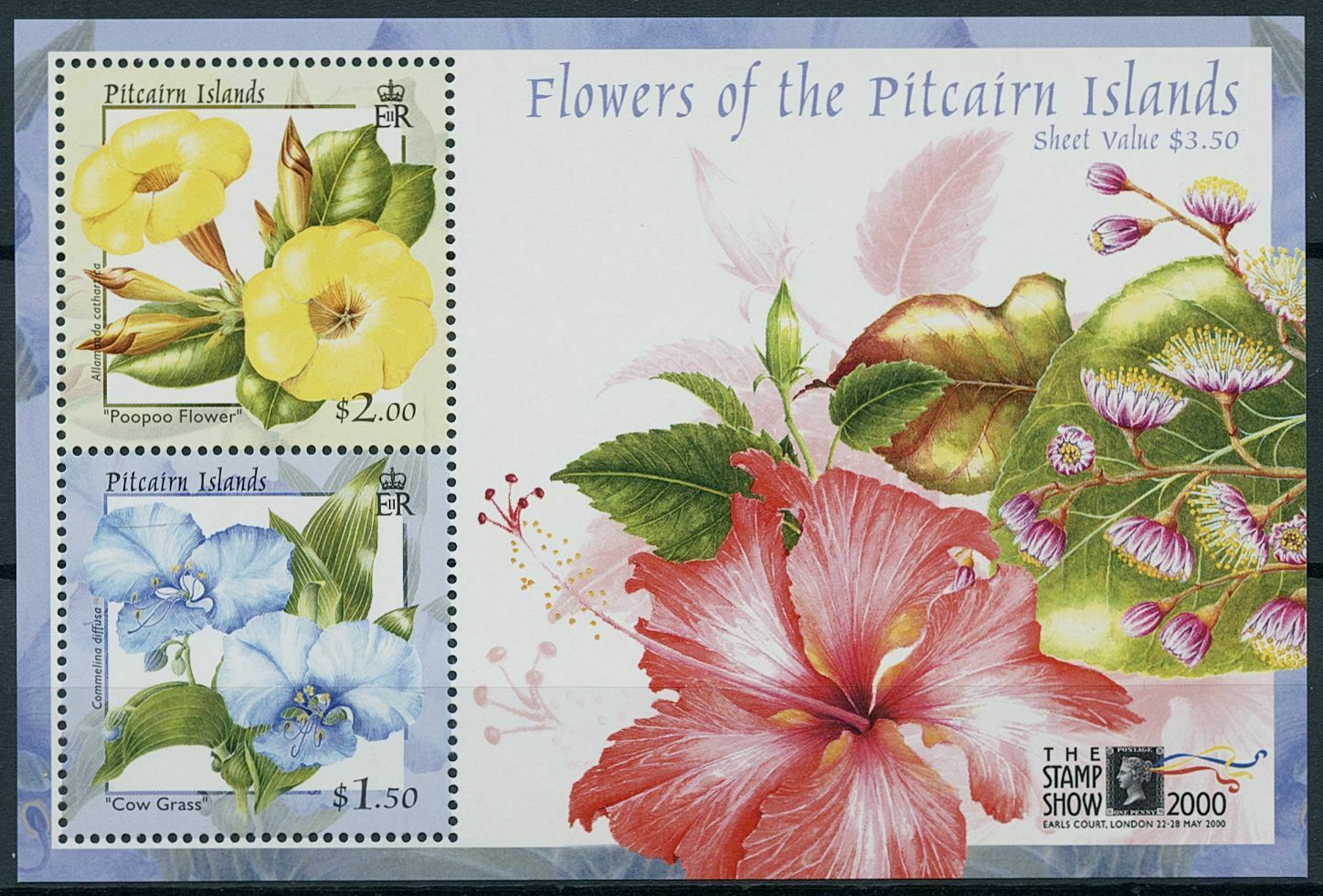 Pitcairn Islands 2000 MNH Flowers Stamps London Stamp Show Cow Grass 2v M/S