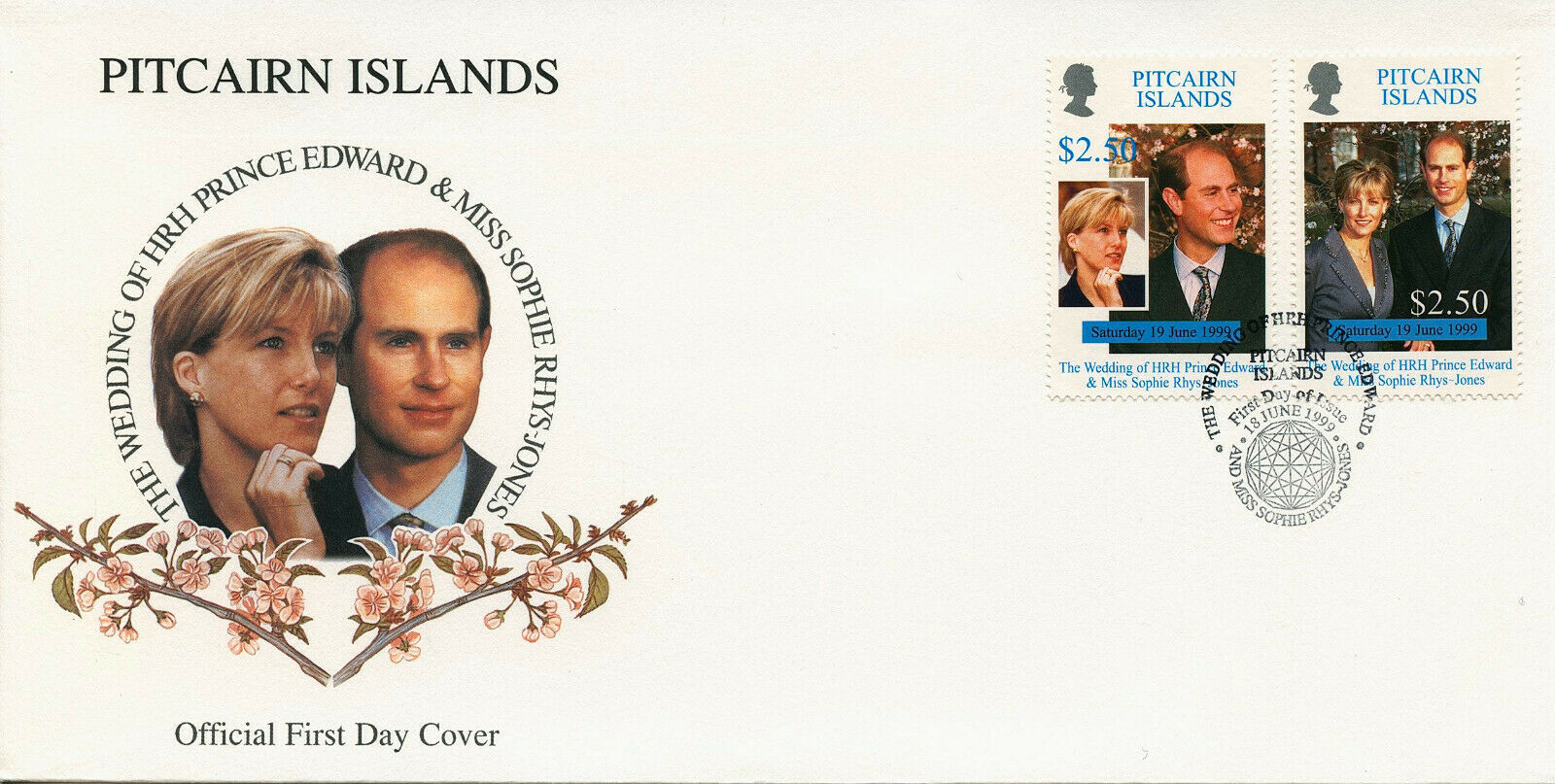 Pitcairn Islands 1999 FDC Royalty Stamps Prince Edward Royal Wedding 2v Set