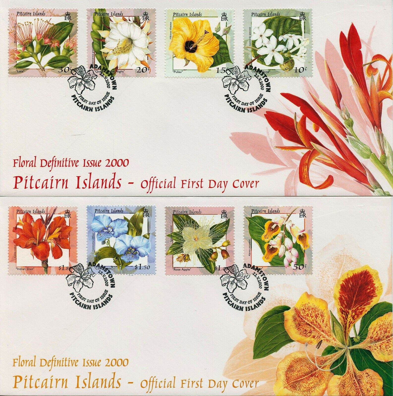 Pitcairn Islands 2000 FDC Flowers Stamps Hattie Leaf Lata Flora Nature 12v Set