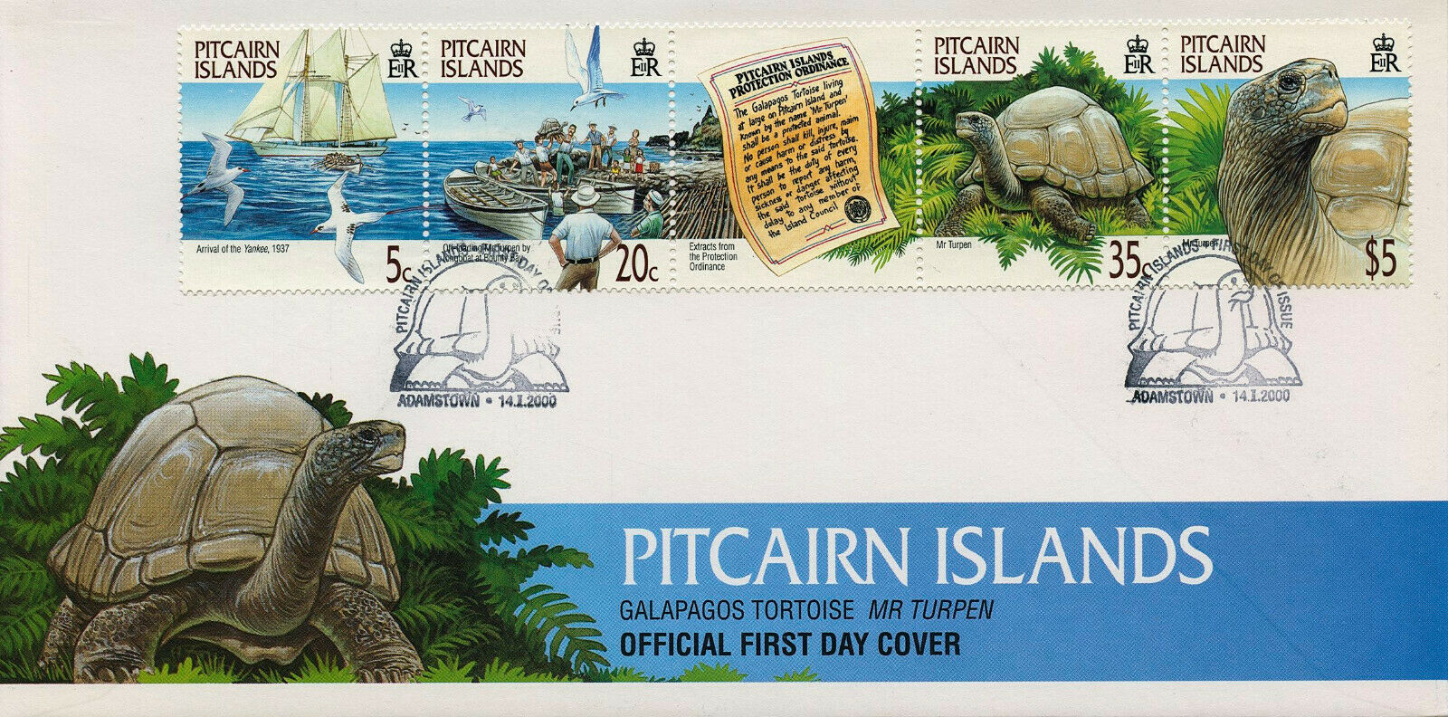 Pitcairn Islands 2000 FDC Turtles Stamps Mr Turpen Galapagos Tortoise 4v Strip