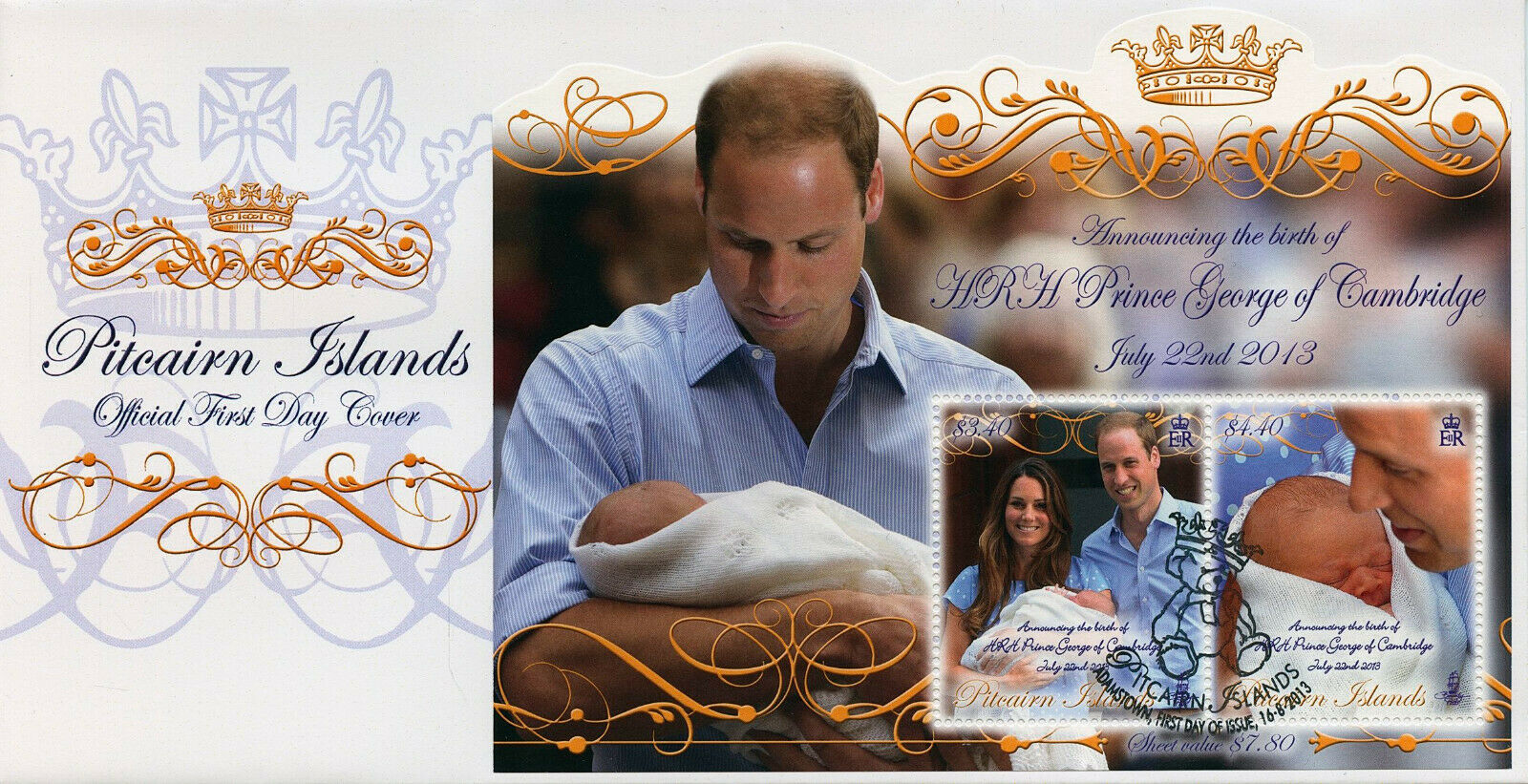 Pitcairn Islands 2013 FDC Royalty Stamps Royal Baby Prince George William 2v M/S