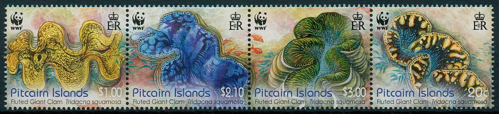 Pitcairn Islands 2012 MNH WWF Stamps Fluted Giant Clam Marine Animals 4v Strip