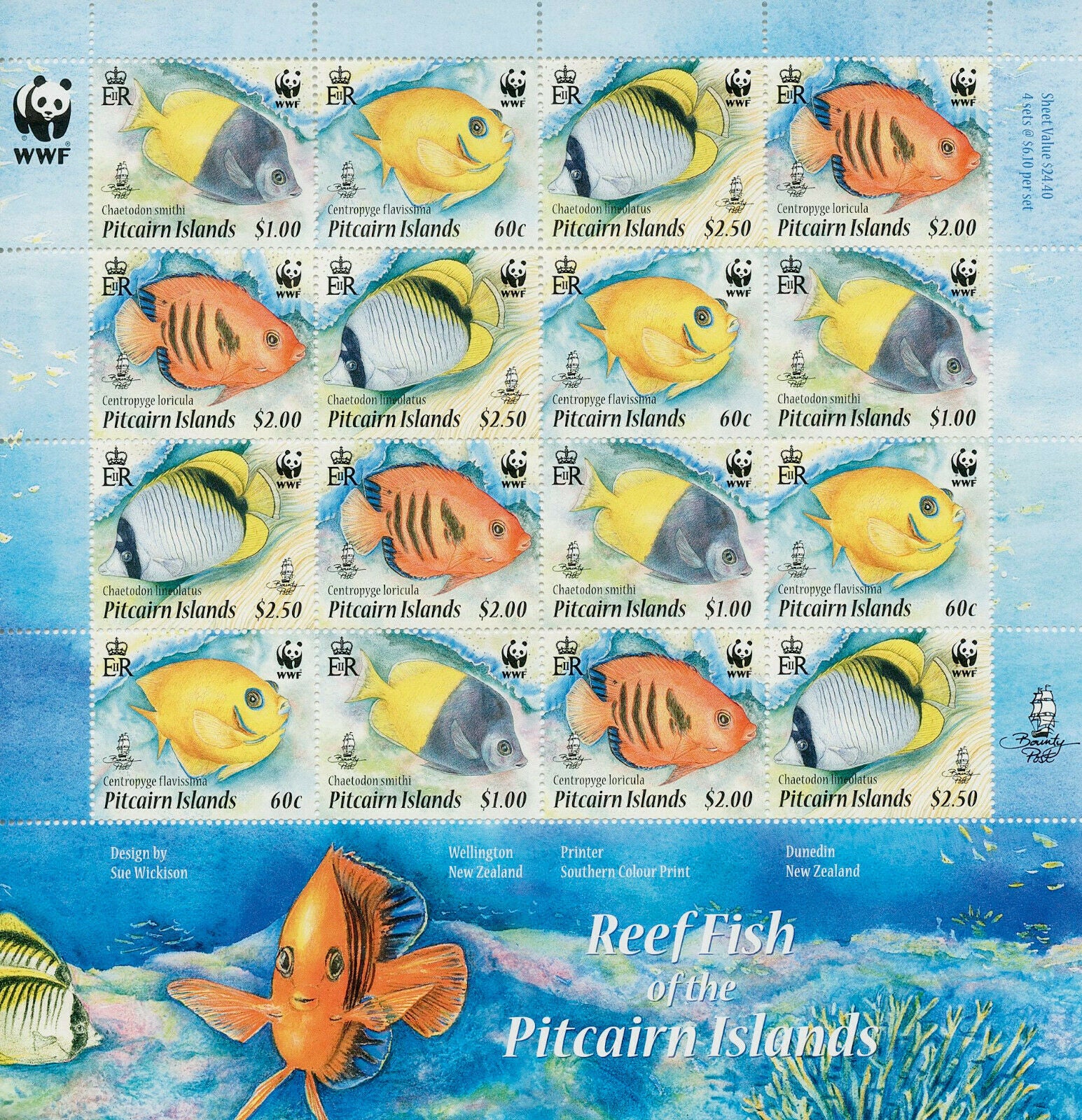 Pitcairn Islands 2010 MNH WWF Stamps Reef Fish Endangered Species 16v M/S