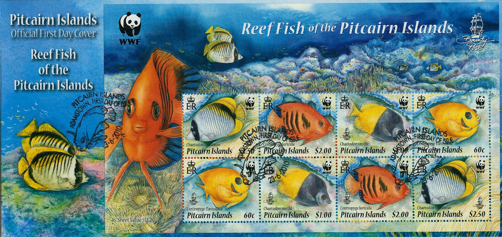Pitcairn Islands 2010 FDC WWF Stamps Reef Fish Endangered Species 8v M/S
