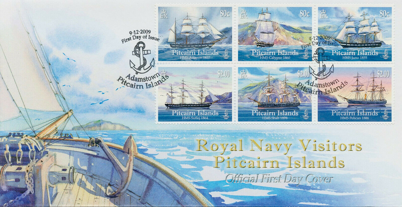 Pitcairn Islands 2009 FDC Ships Stamps Royal Navy Visitors HMS Calypso 6v Block