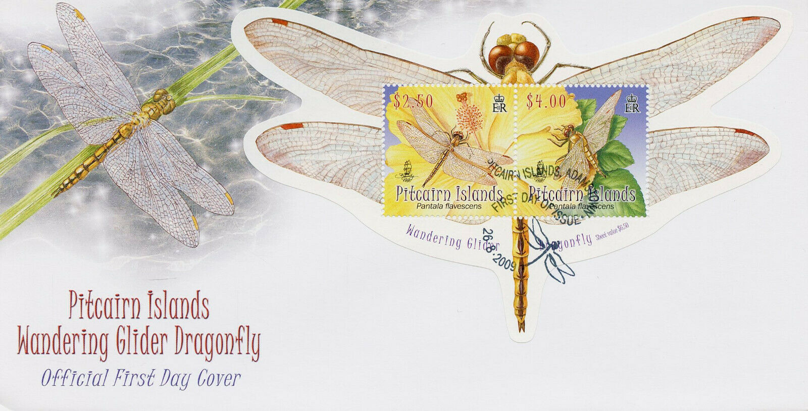 Pitcairn Islands 2009 FDC Insects Stamps Wandering Glider Dragonfly 2v M/S