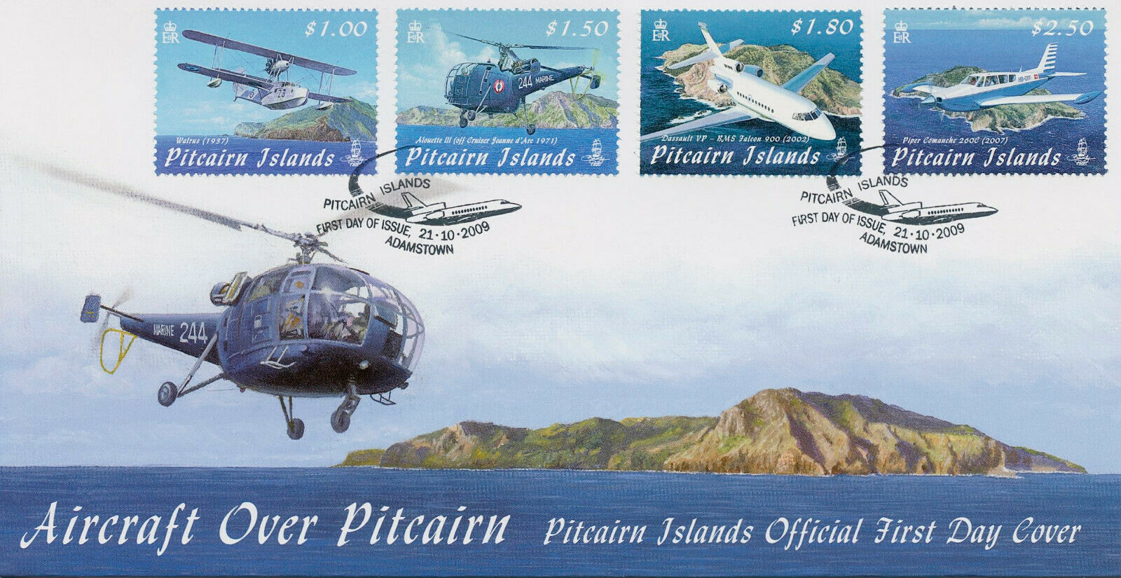 Pitcairn Islands 2009 FDC Aviation Stamps Aircraft Helicopters Dassault 4v Set