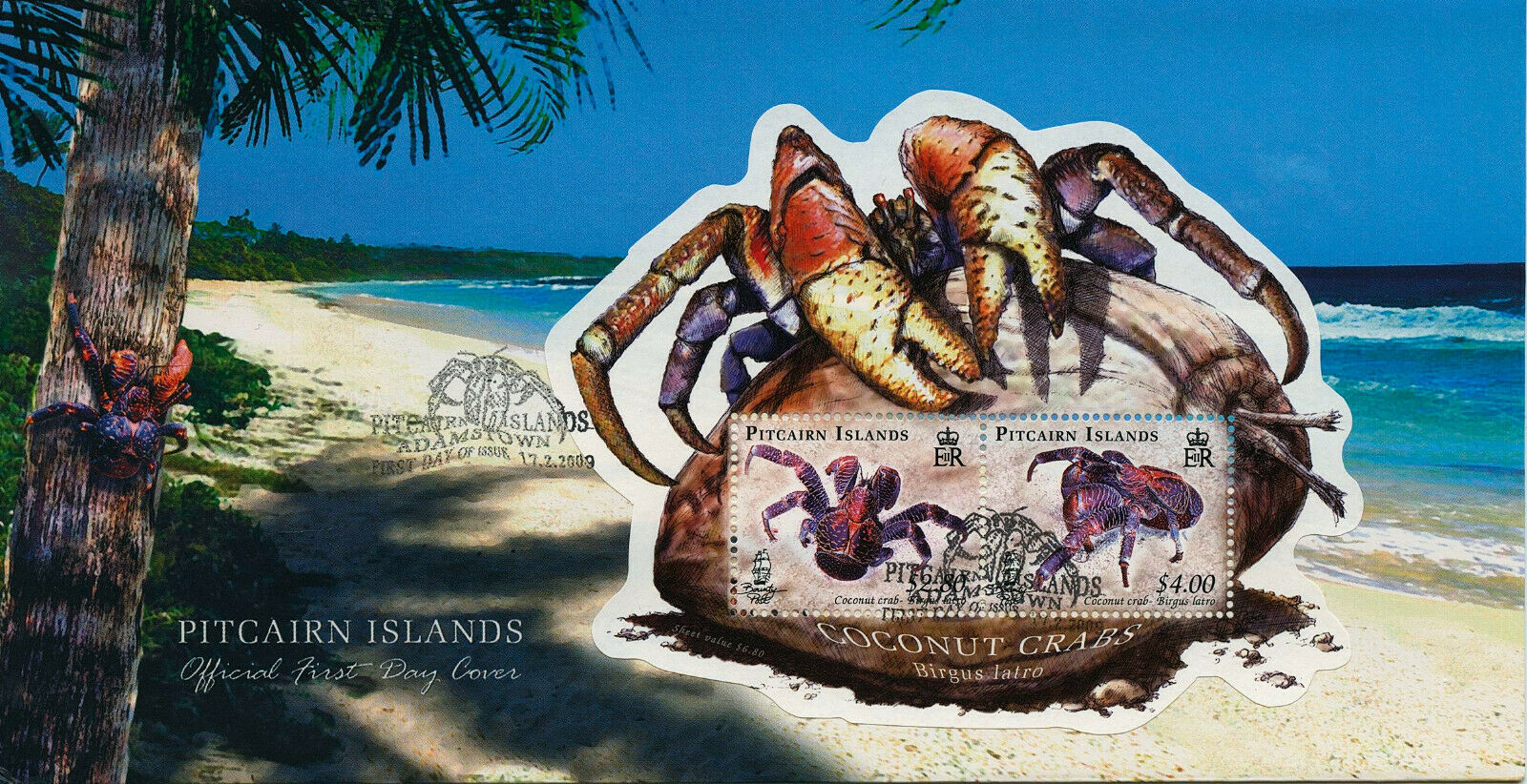 Pitcairn Islands 2009 FDC Crabs Stamps Coconut Crab Crustaceans 2v M/S
