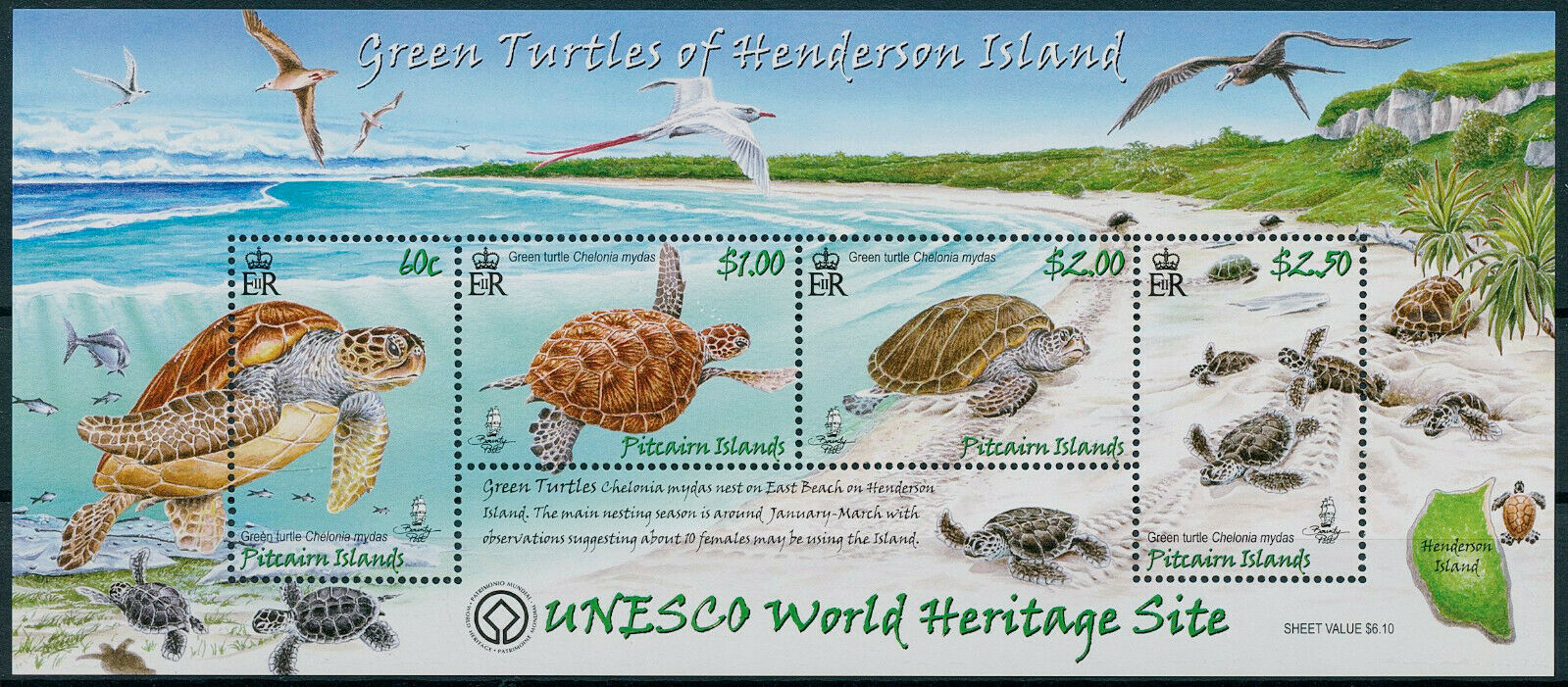 Pitcairn Islands 2008 MNH UNESCO Stamps Green Turtles of Henderson Island 4v M/S