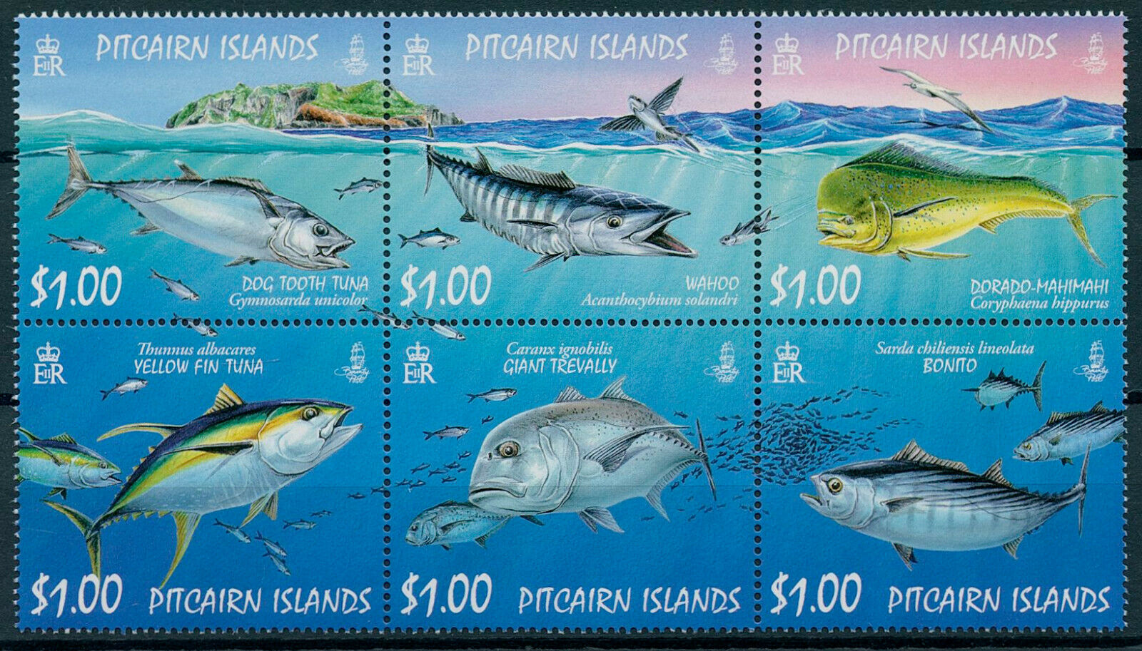 Pitcairn Islands 2007 MNH Fishes Stamps Ocean Fish Tuna Giant Trevally 6v Block