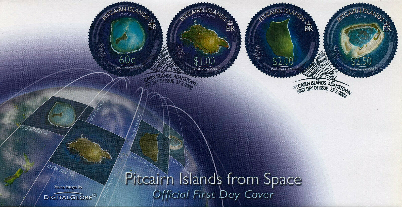 Pitcairn Islands 2008 FDC Landscapes Stamps From Space Satellite 4v S/A Set