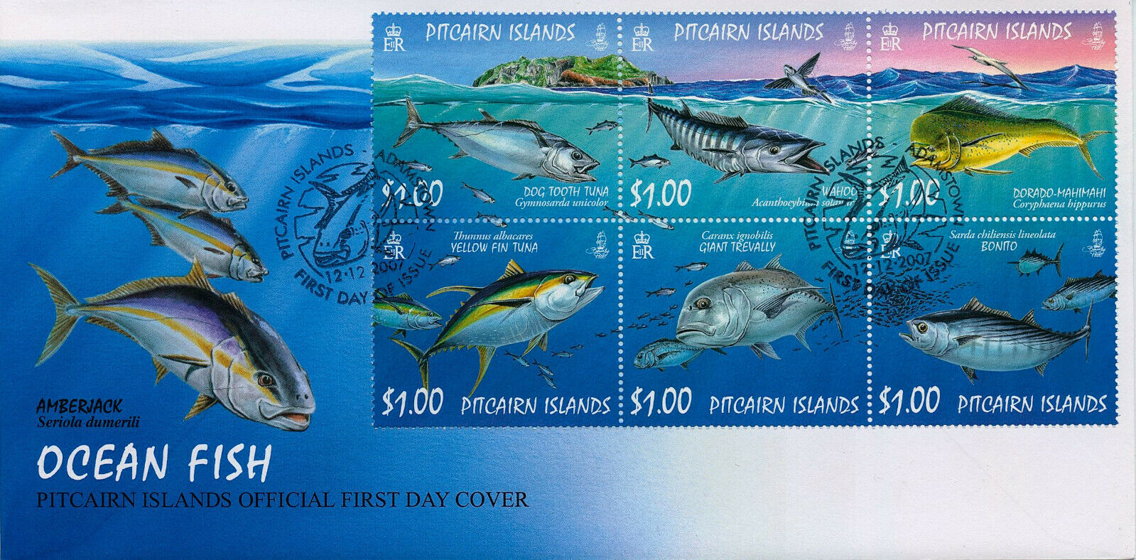 Pitcairn Islands 2007 FDC Fishes Stamps Ocean Fish Tuna Giant Trevally 6v Block