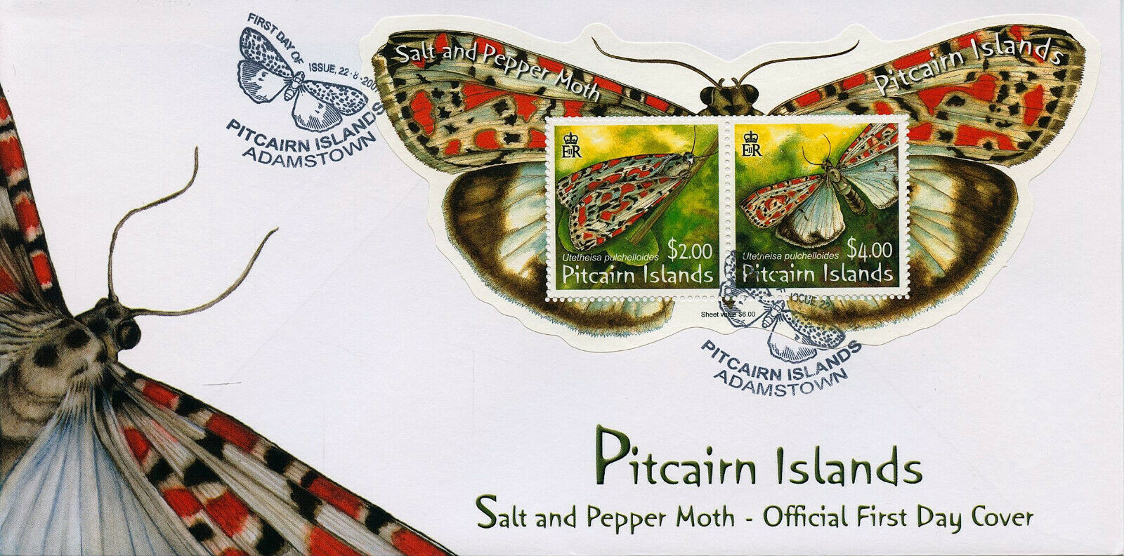 Pitcairn Islands 2007 FDC Butterflies Stamps Salt & Pepper Moth Moths 2v M/S