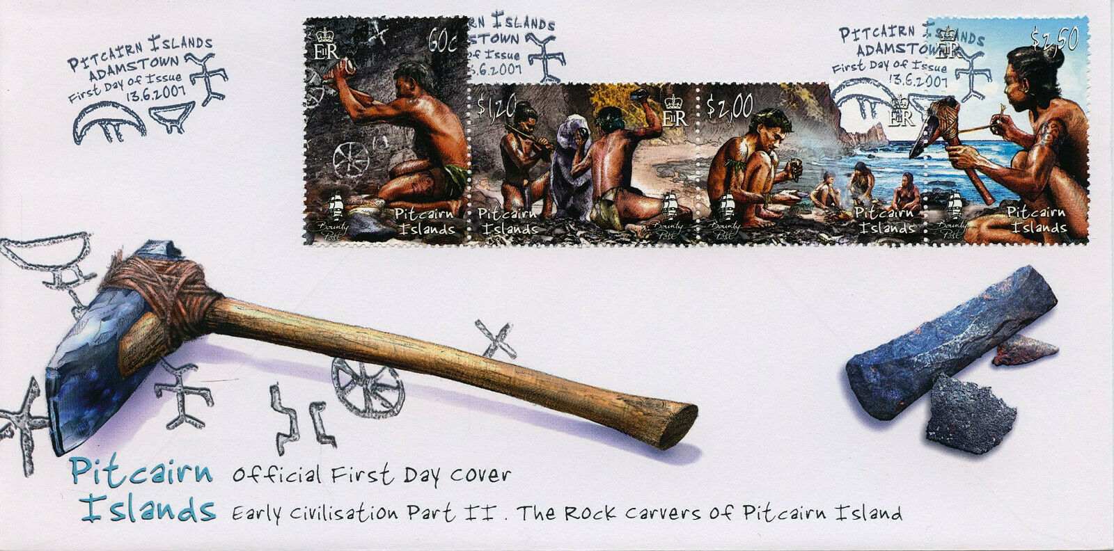 Pitcairn Islands 2007 FDC Stamps Early Civilisation Part II Rock Carvers 4v Set