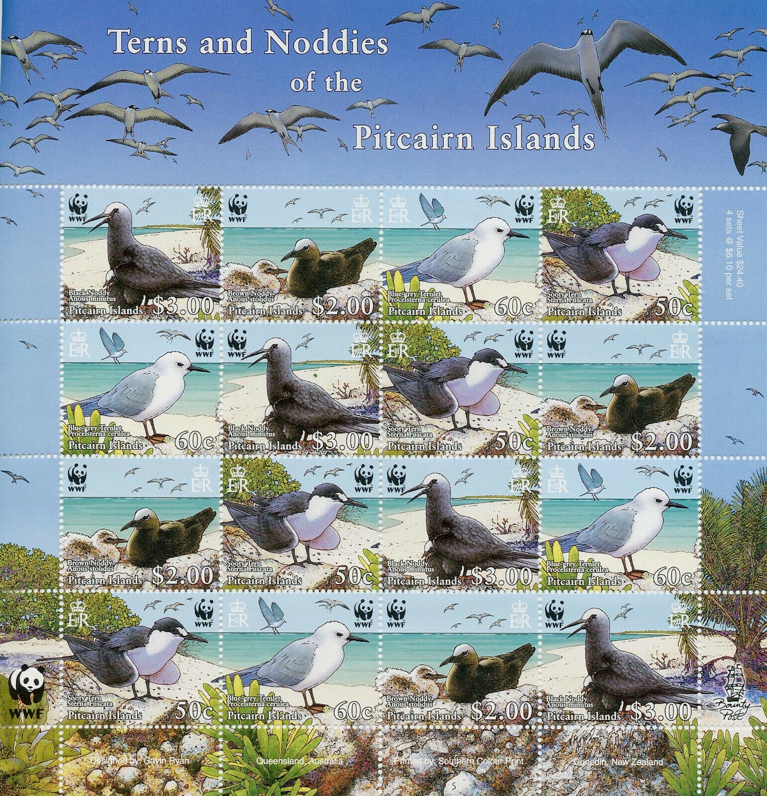 Pitcairn Islands 2007 MNH WWF Stamps Terns & Noddies Sooty Tern Birds 16v M/S