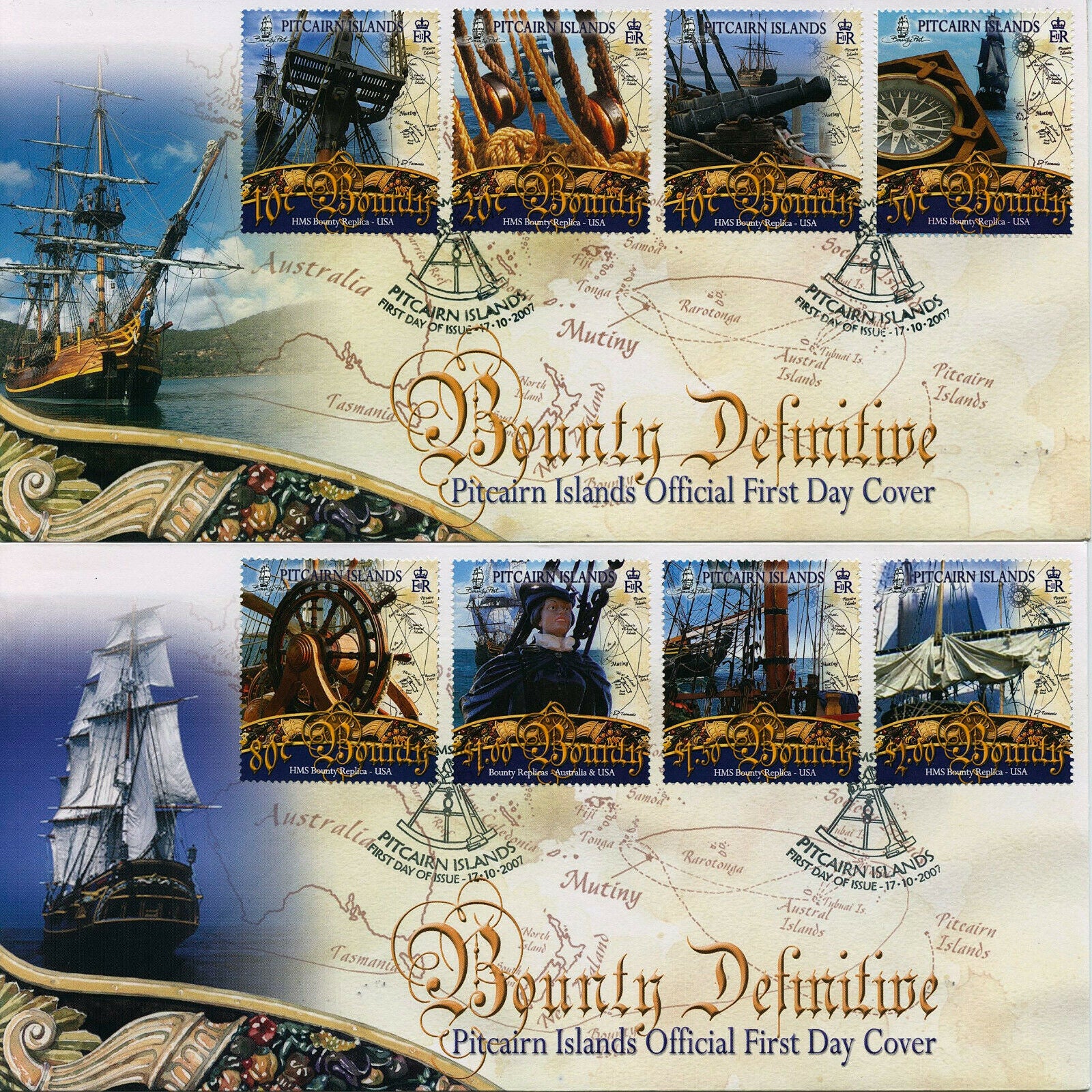 Pitcairn Islands 2007 FDC Ships Stamps HMS Bounty Replica Definitives 12v Set