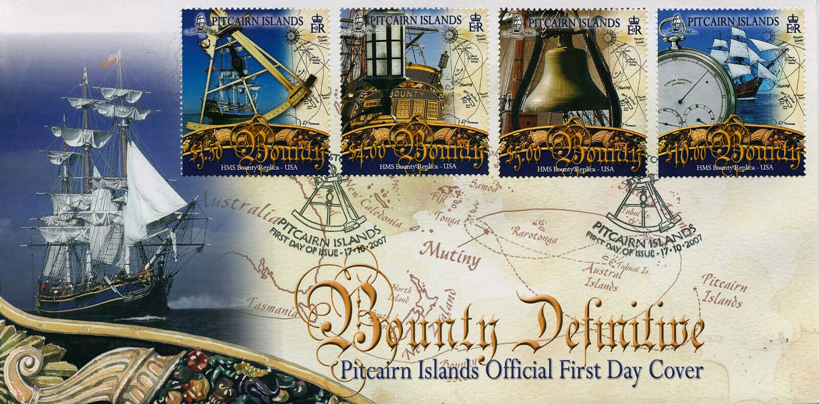 Pitcairn Islands 2007 FDC Ships Stamps HMS Bounty Replica Definitives 12v Set