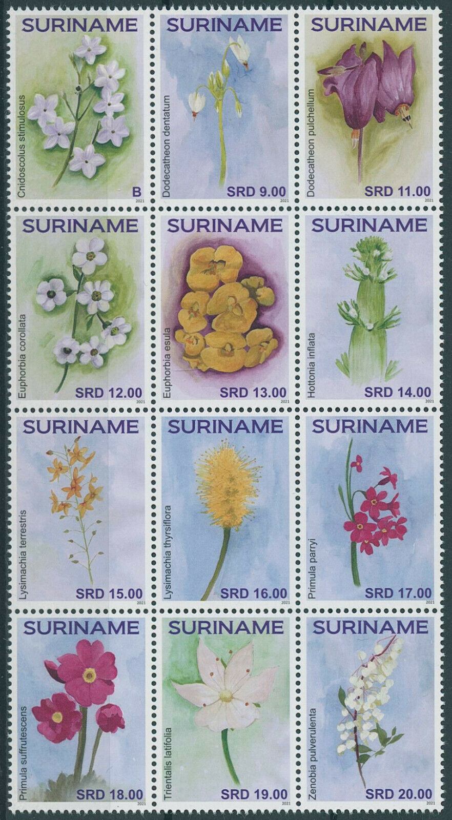 Suriname 2021 MNH Flowers Stamps Flora Nature & Plants 12v Block