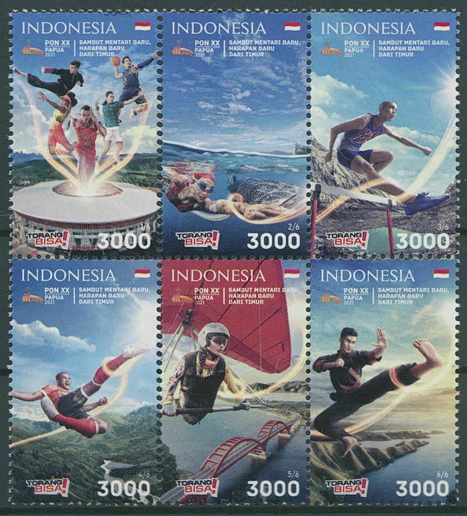 Indonesia 2021 MNH Sports Stamps PON XX Papua Karate Swimming Bridges 6v Block