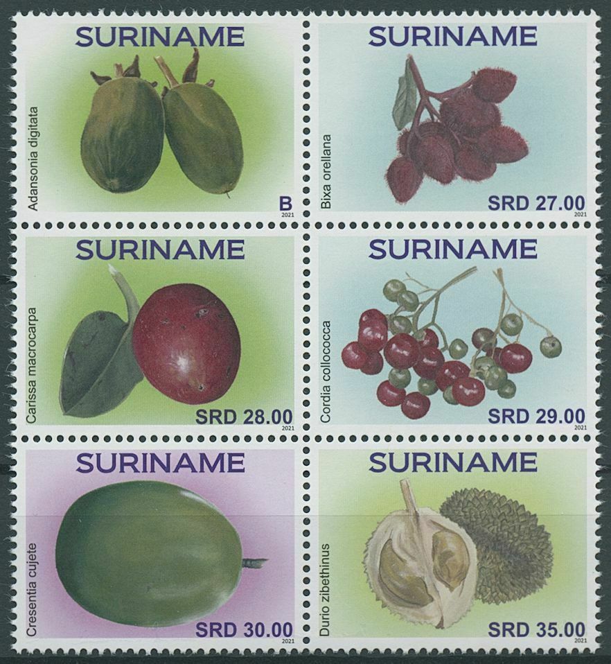 Suriname 2021 MNH Fruits Stamps Fruit Durian Baobabs Nature 6v Block