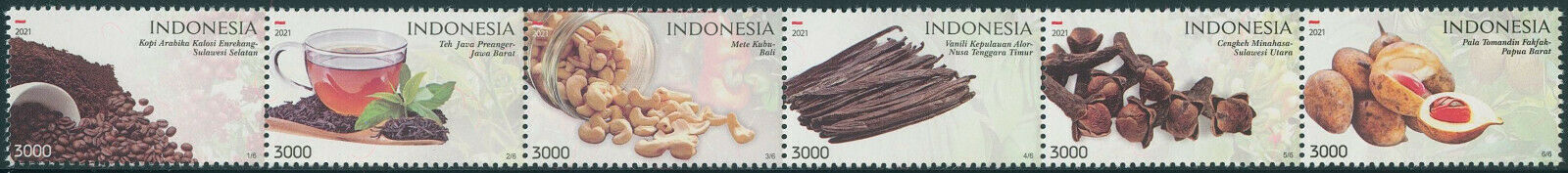 Indonesia 2021 MNH Gastronomy Stamps Geographical Food Plantations 6v Strip