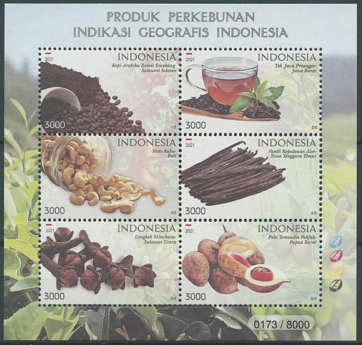 Indonesia 2021 MNH Gastronomy Stamps Geographical Food Plantations Foods 6v M/S