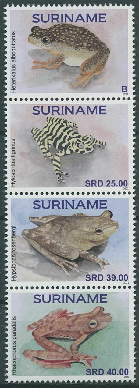 Suriname 2021 MNH Amphibians Stamps Frogs Frog 4v Strip