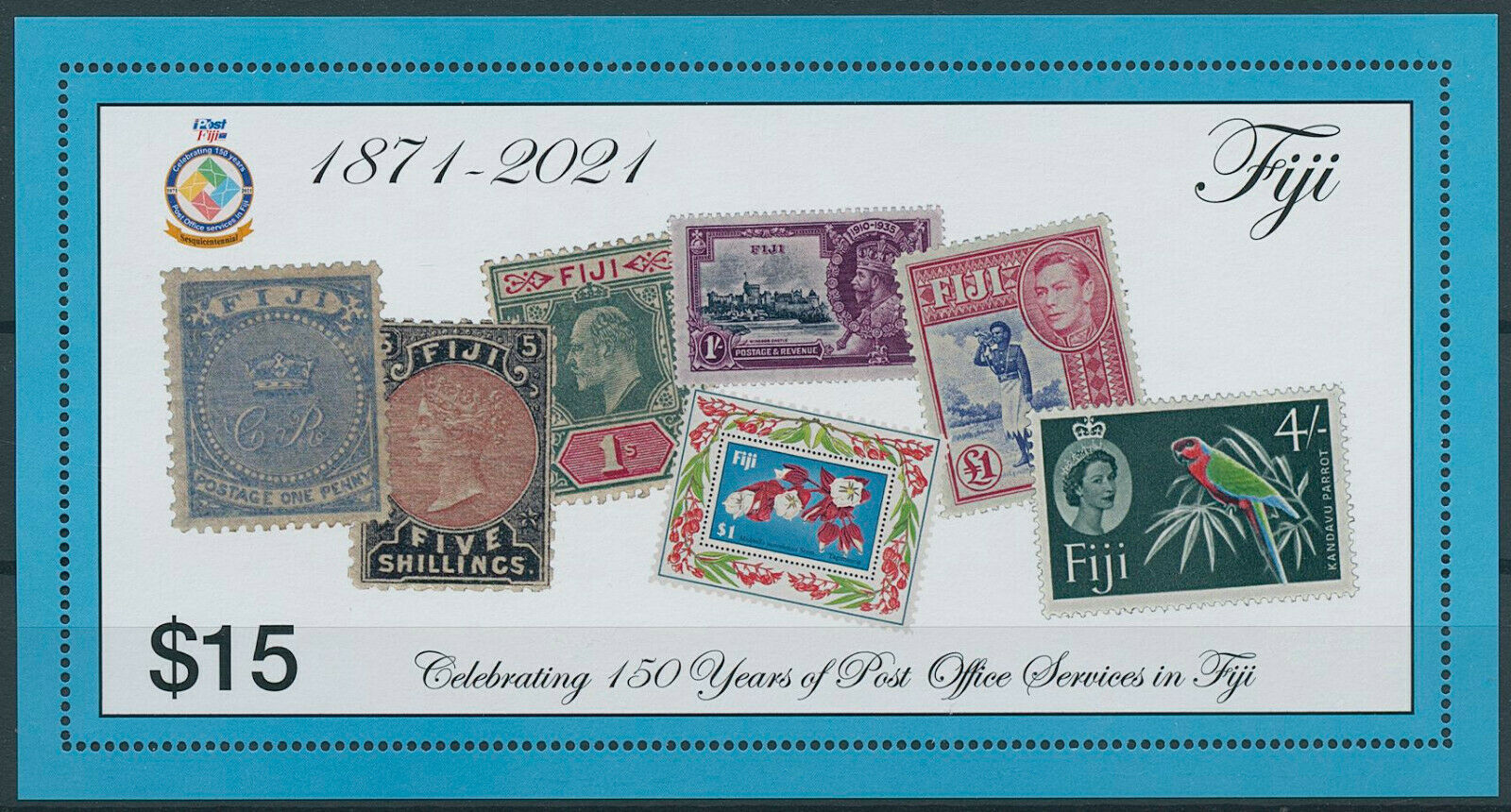 Fiji 2021 MMH Stamps-on-Stamps Stamps Post Office Services 150 Years SOS 1v M/S