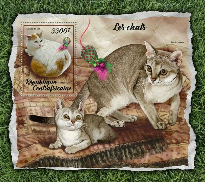 Central African Rep 2018 MNH Cats Stamps Turkish Van Singapore Cat Pets 1v S/S