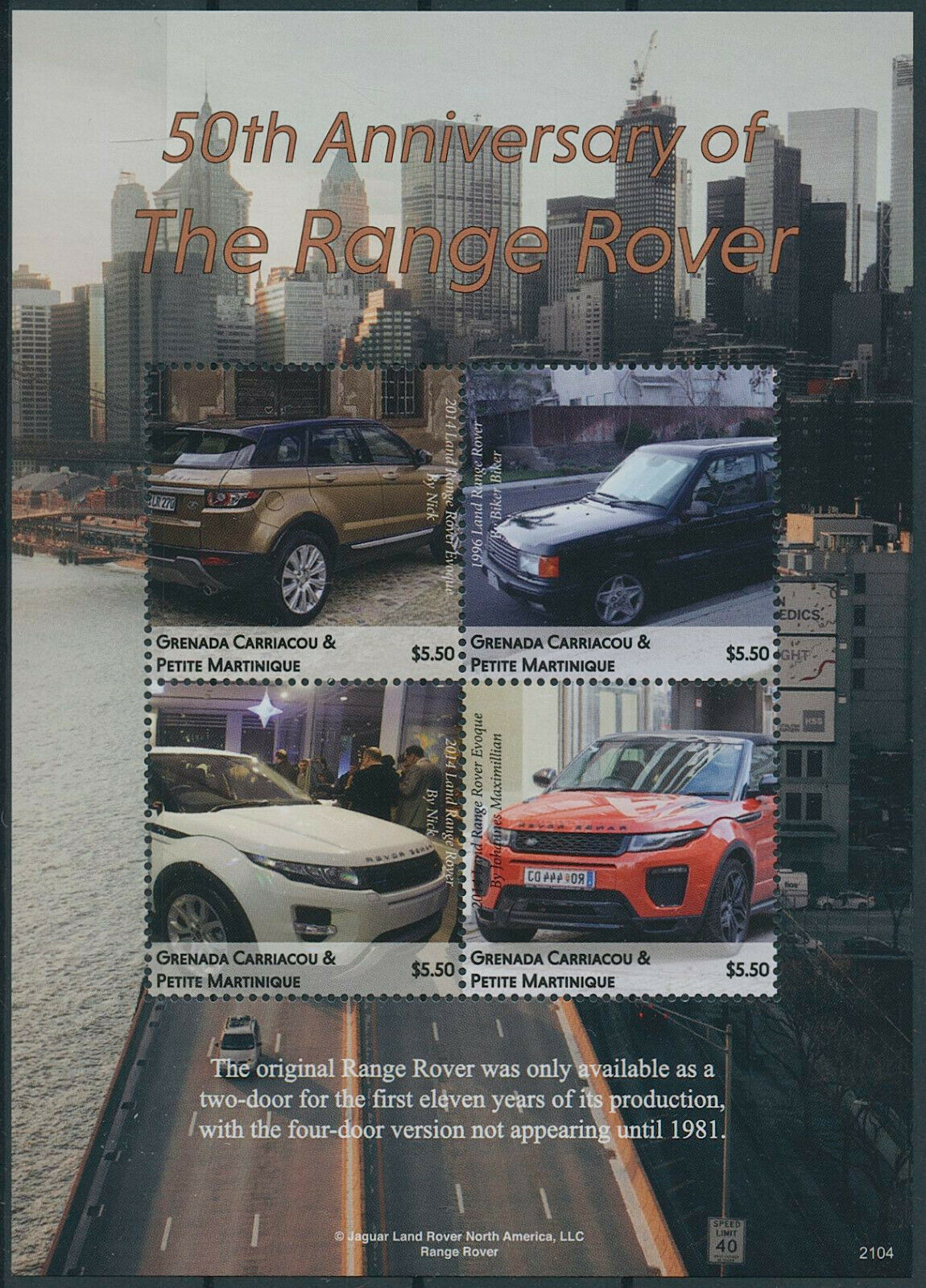 Grenadines Grenada 2021 MNH Cars Stamps Range Rover Evoque 4v M/S
