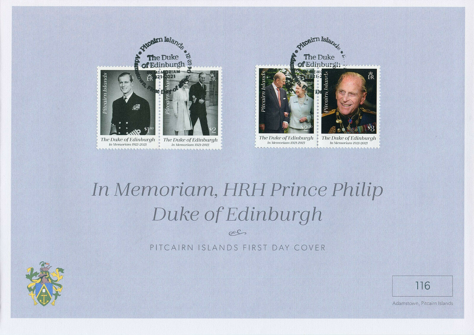 Pitcairn Islands 2021 FDC Royalty Stamps Prince Philip Memorial 4v Set in Pairs