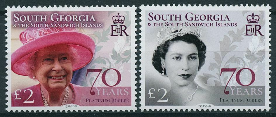 South Georgia & South Sandwich Islands 2022 MNH Royalty Stamps Queen Elizabeth II Platinum Jubilee 2v Set