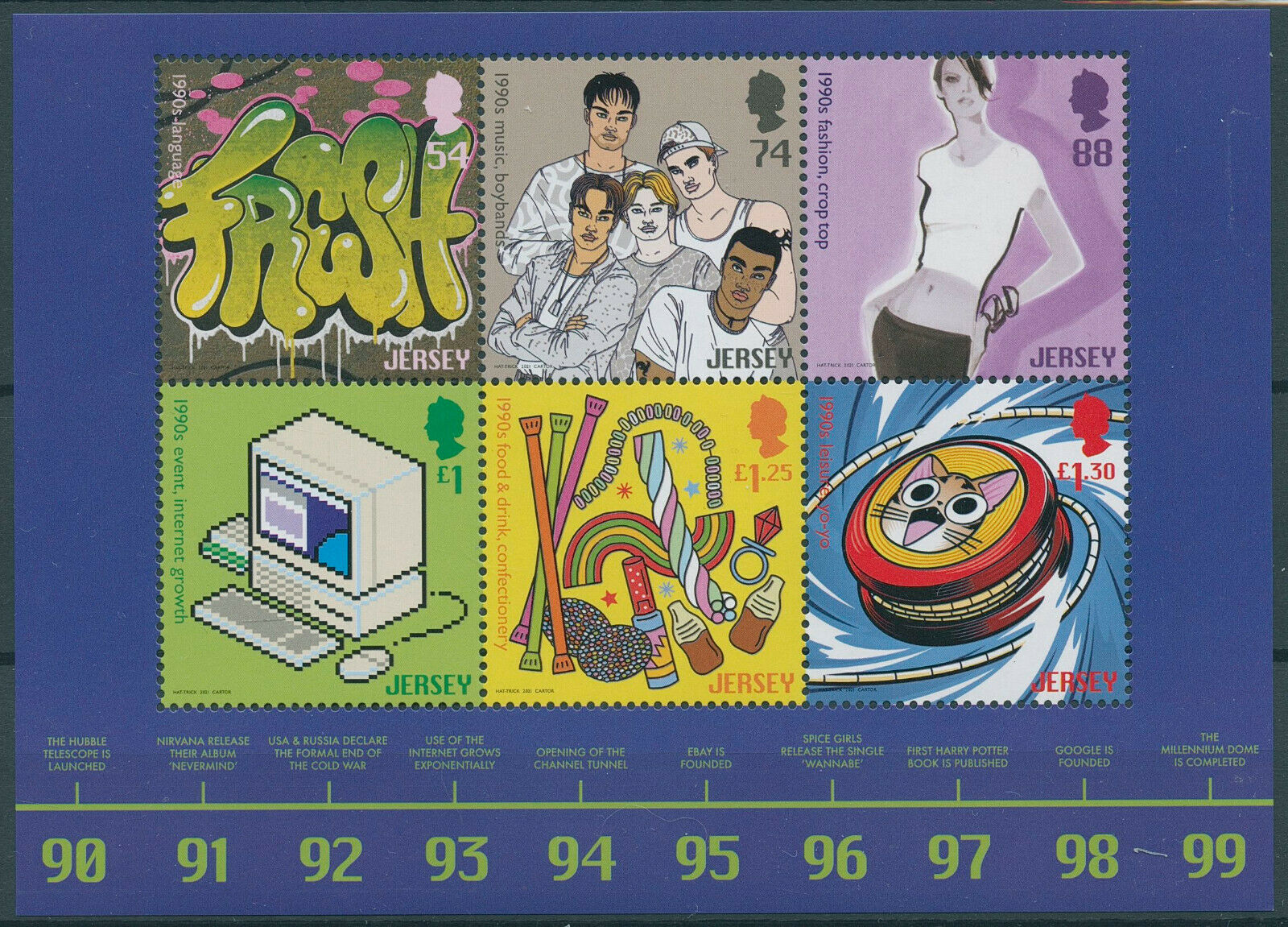 Jersey 2021 MNH Cultures Stamps 1990s Pop Culture Fashion Music Internet 6v M/S