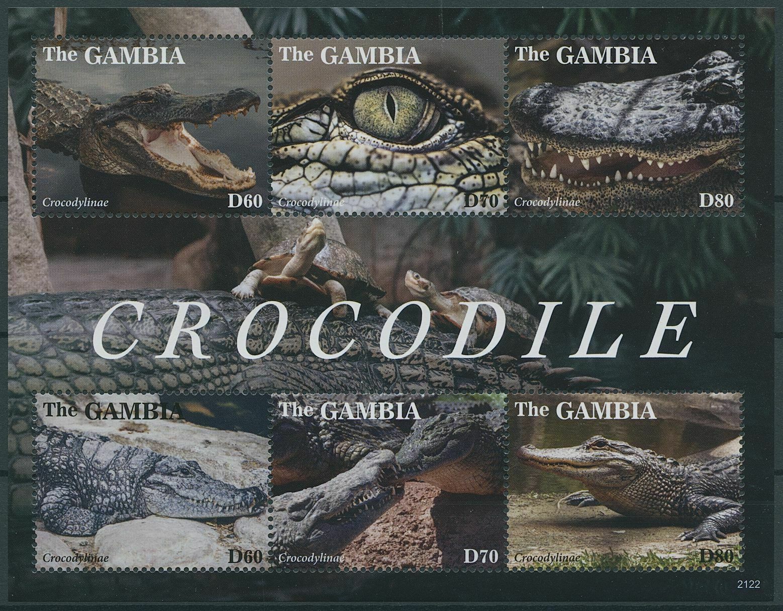 Gambia 2021 MNH Reptiles Stamps Crocodiles Crocodylinae 6v M/S