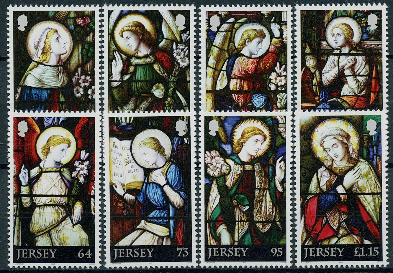 Jersey 2015 MNH Christmas Stamps Stained Glass Windows Henry Bosdet 8v Set