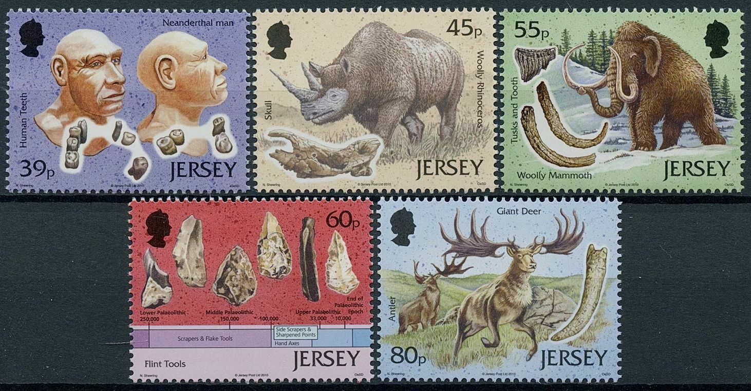 Jersey 2010 MNH Archaeology Stamps Neanderthals Prehistoric Animals 5v Set