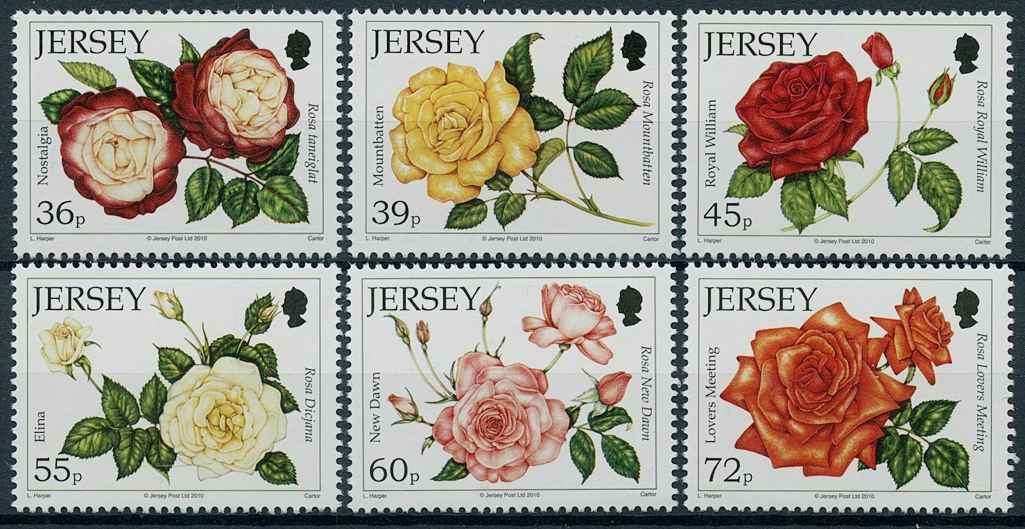 Jersey 2010 MNH Flowers Stamps Roses Mountbatten Rose Flora Nature 6v Set