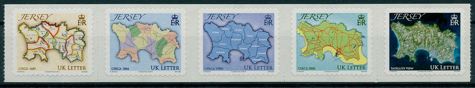 Jersey 2010 MNH Cartography Stamps Maps 5v S/A Strip