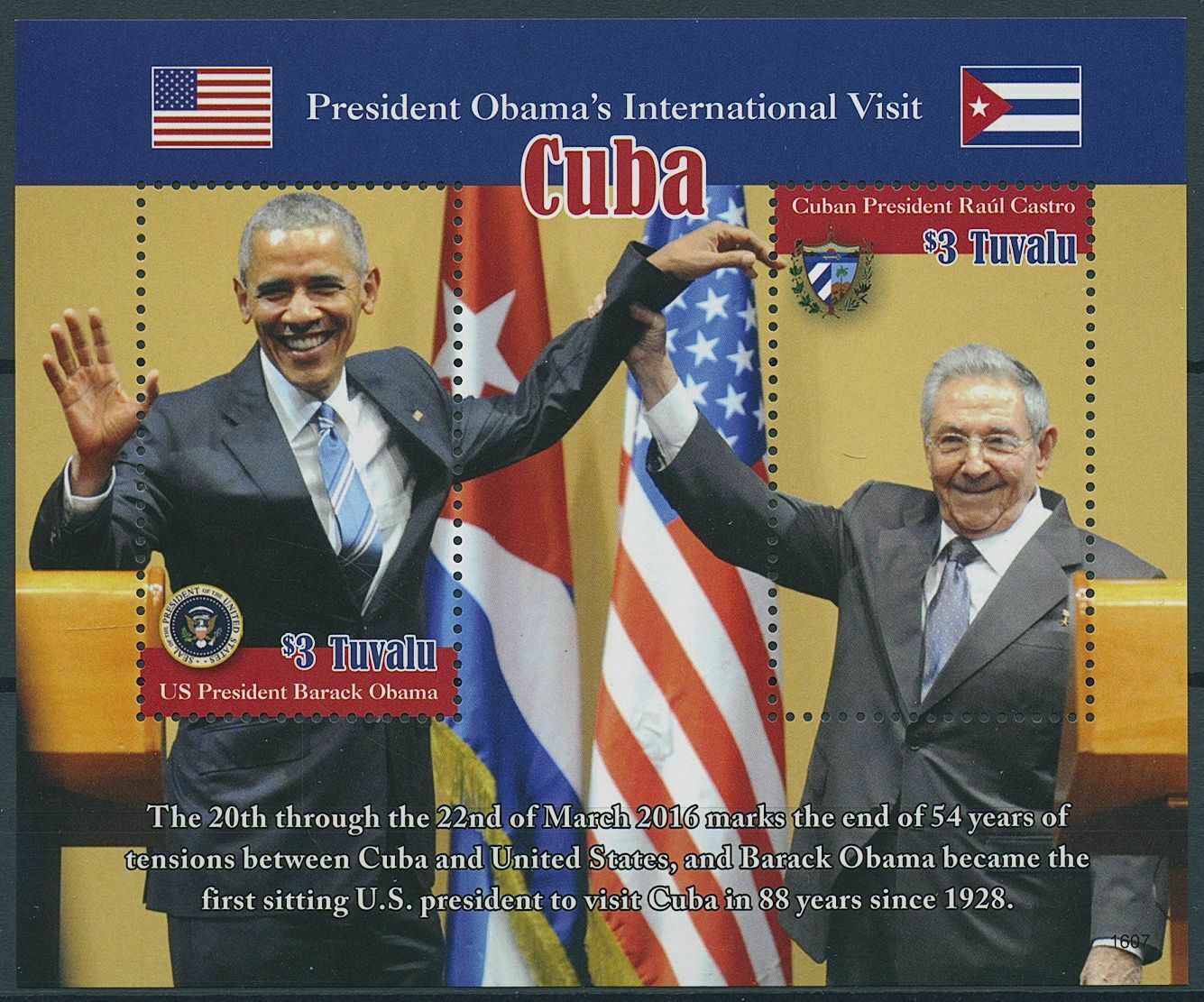 Tuvalu 2016 MNH Barack Obama Stamps US Presidents Intl Visits Politicians 2v S/S