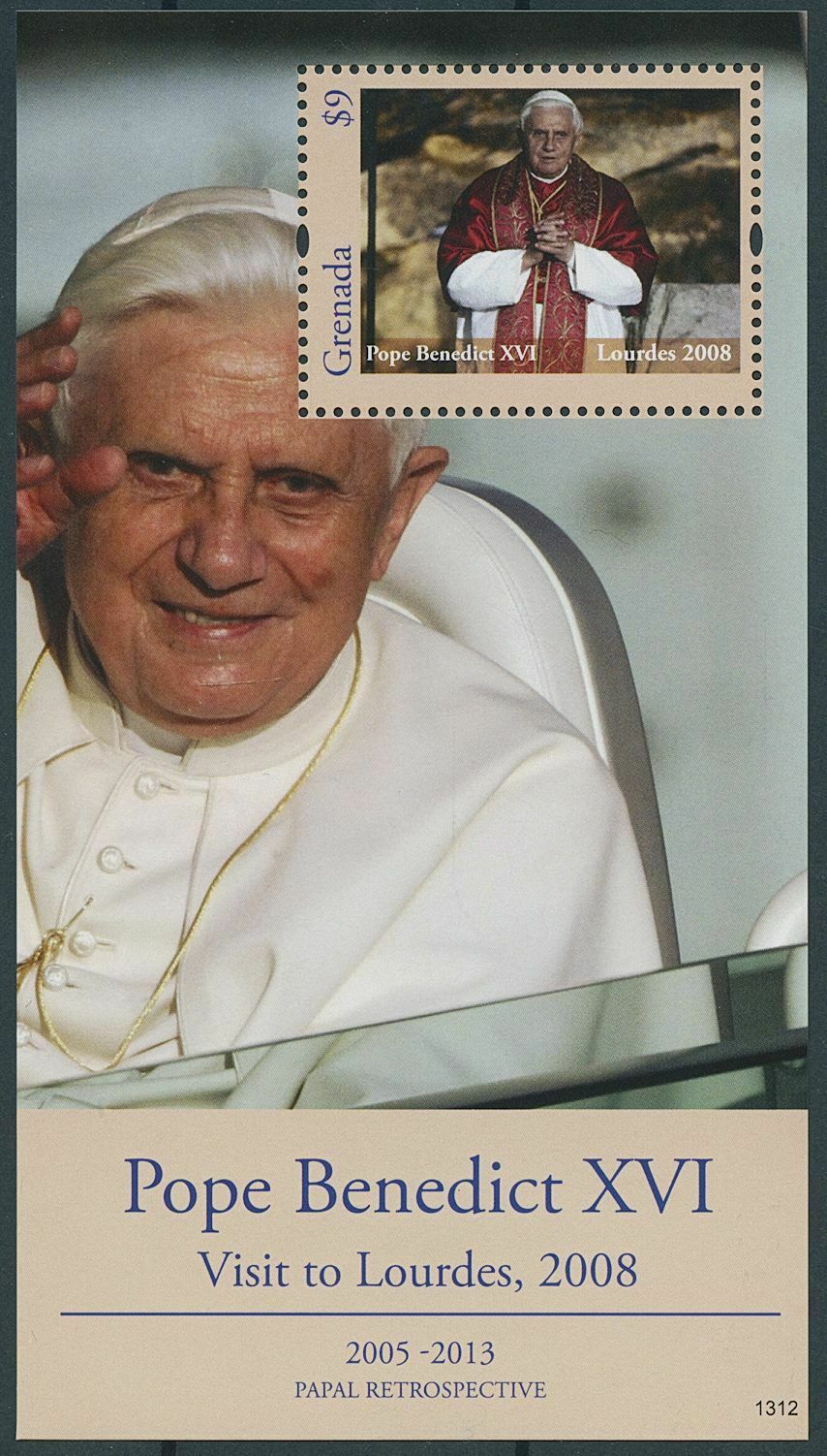 Grenada 2013 MNH Pope Benedicxt XVI Stamps Papal Retrospective Lourdes 1v S/S I