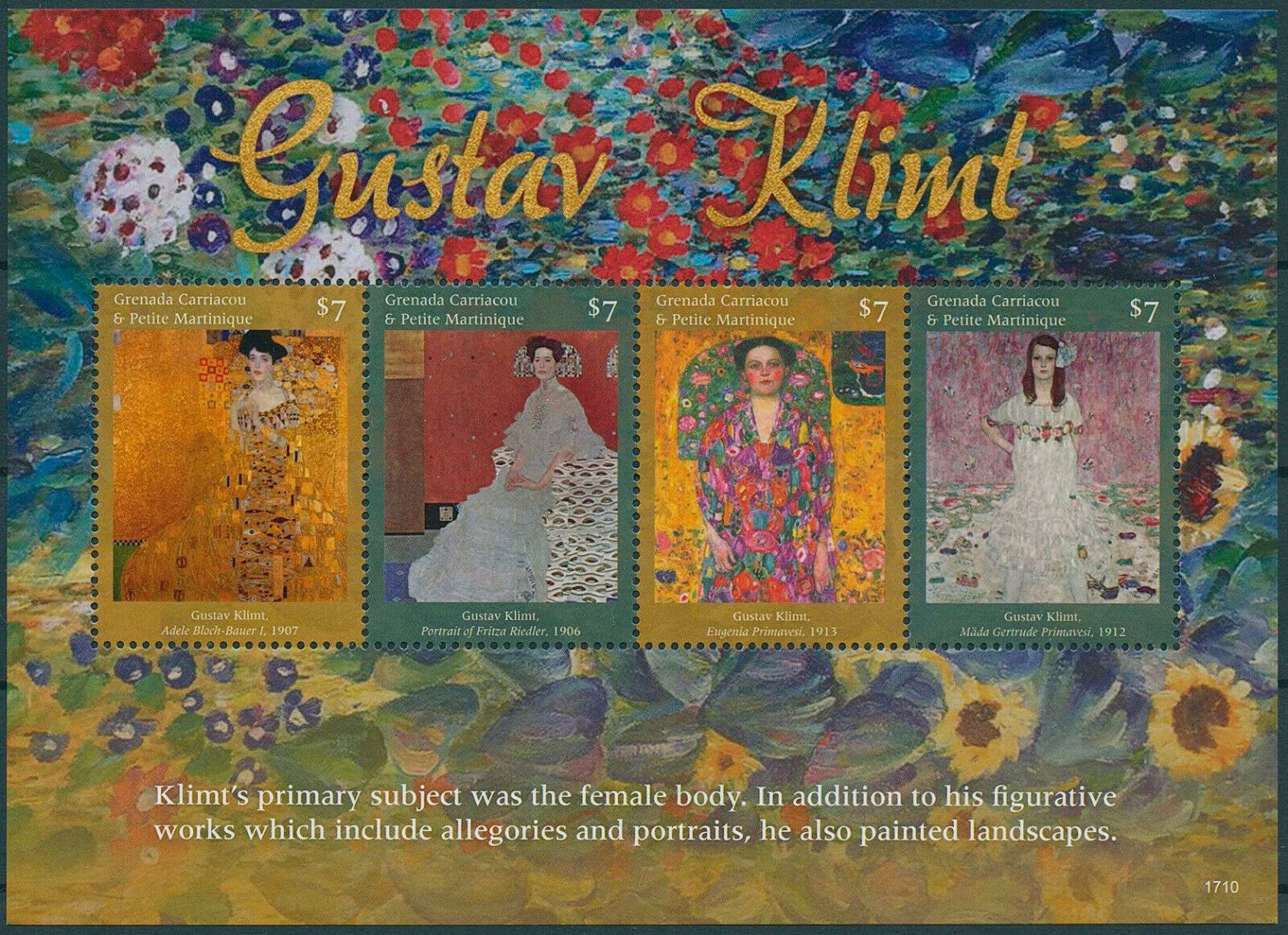 Grenadines Grenada 2017 MNH Art Stamps Gustav Klimt Paintings 4v M/S