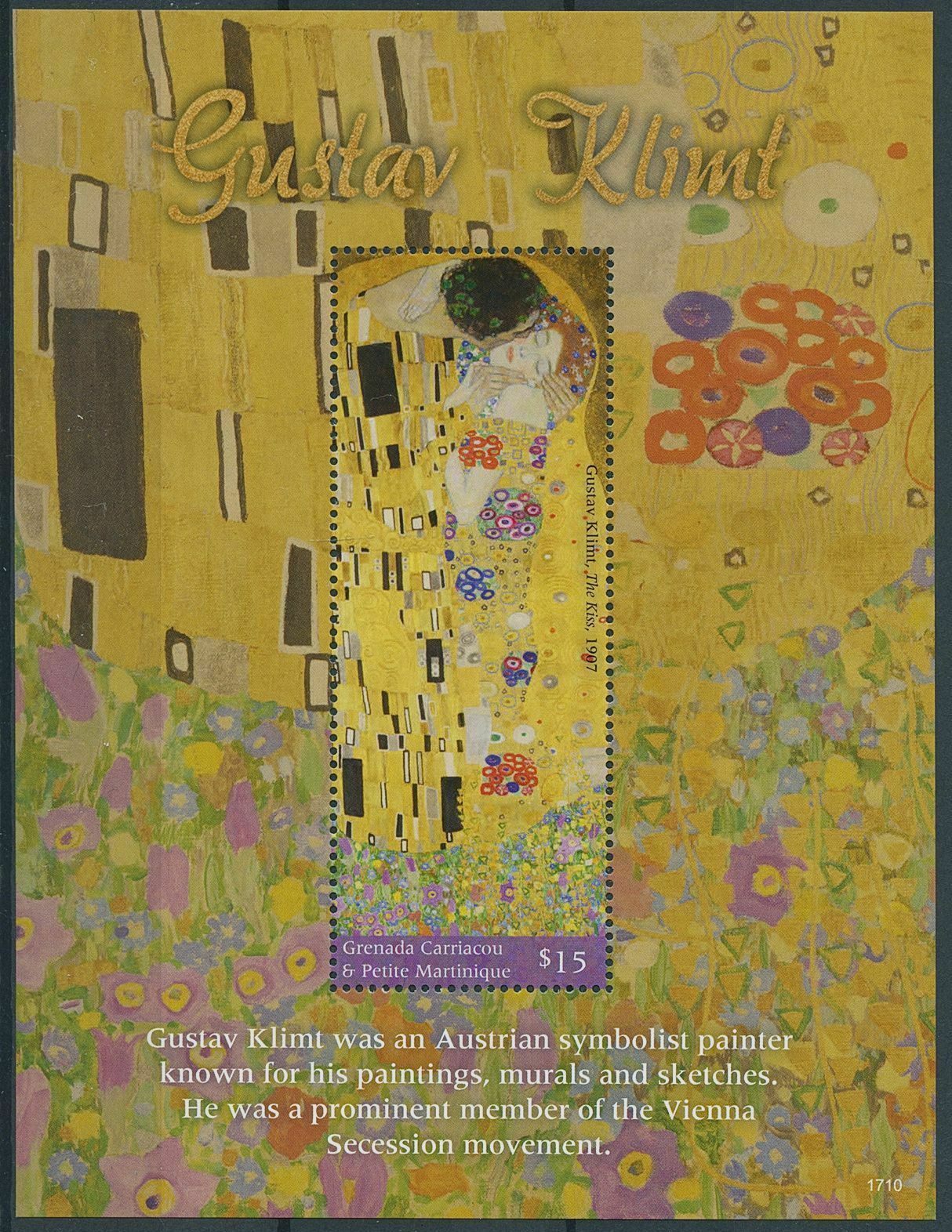 Grenadines Grenada 2017 MNH Art Stamps Gustav Klimt Paintings The Kiss 1v S/S