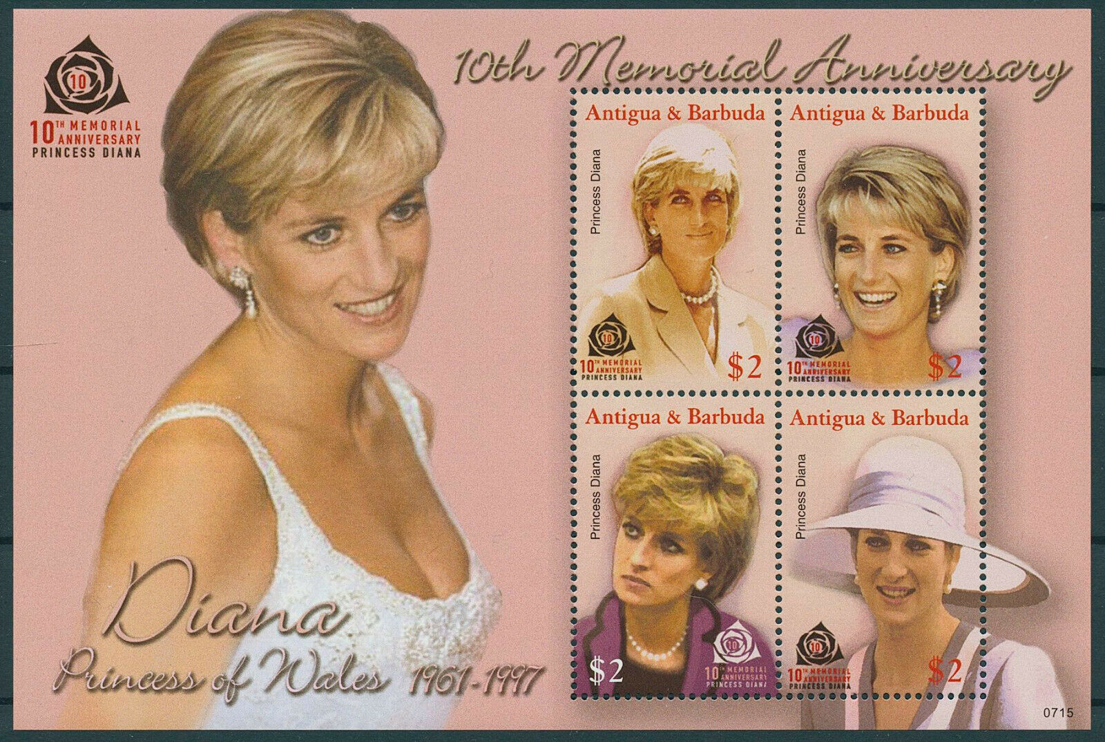 Antigua & Barbuda 2007 MNH Royalty Stamps Princess Diana of Wales 4v M/S
