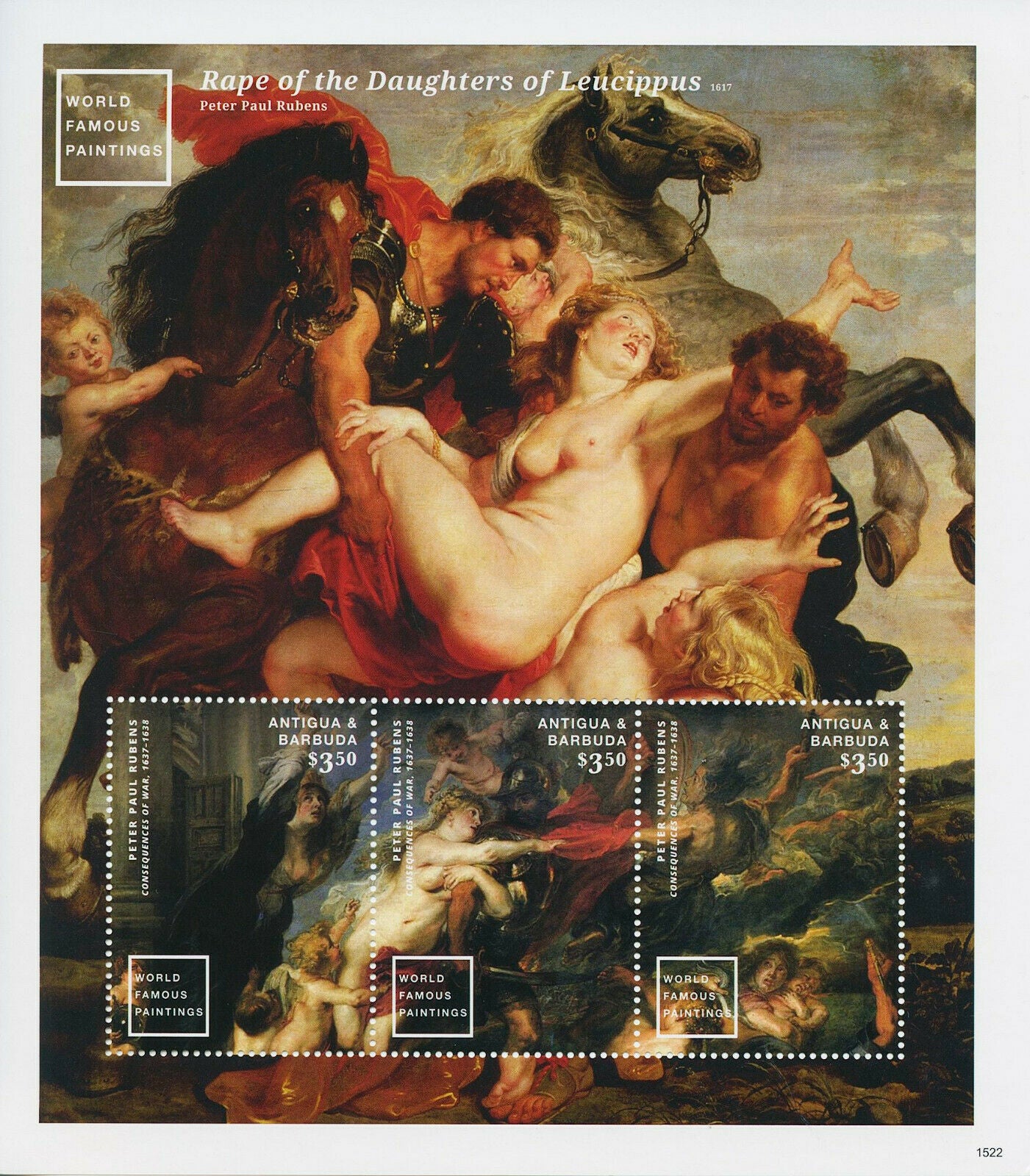 Antigua & Barbuda 2015 MNH Art Stamps World Famous Paintings Rubens Nudes 3v M/S