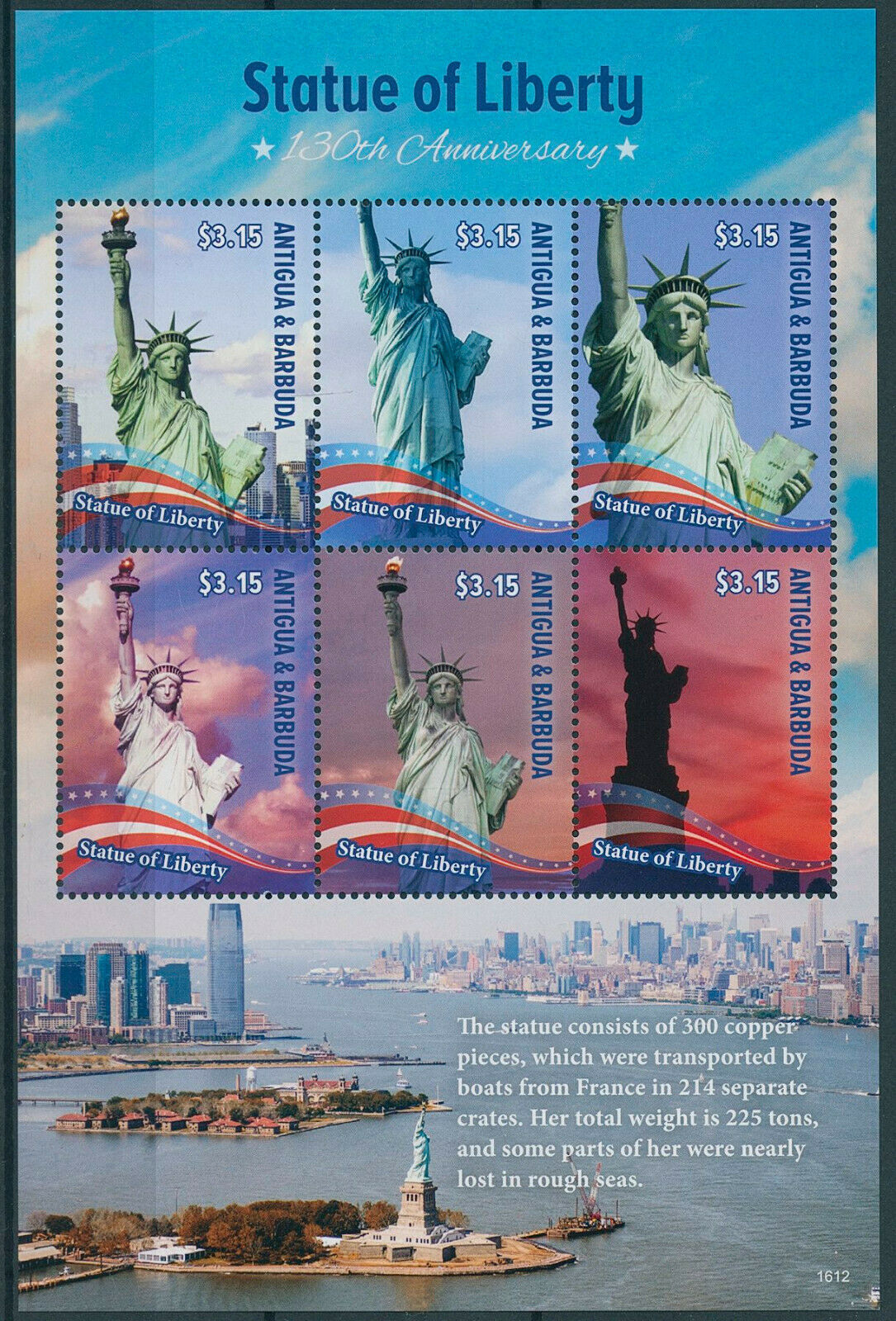 Antigua & Barbuda 2016 MNH Architecture Stamps Statue of Liberty Landmarks 6v MS